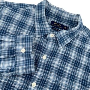Polo Ralph Lauren Men's 2XL Blue Plaid Oxford Long Sleeve Button Down Shirt